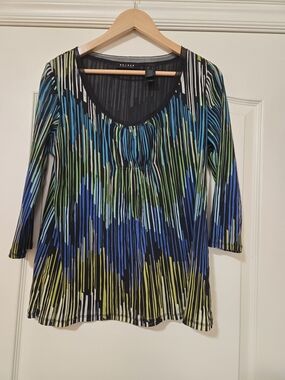 Axcess Black Multi-Color Striped Scoop Neck Long Sleeve Top